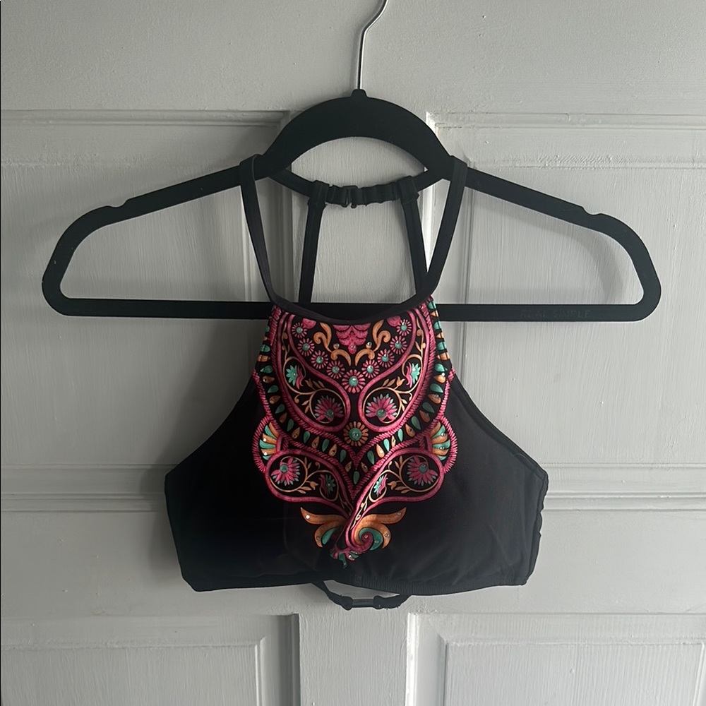 Kenneth Cole New York Black and Multicolor Bikini Top